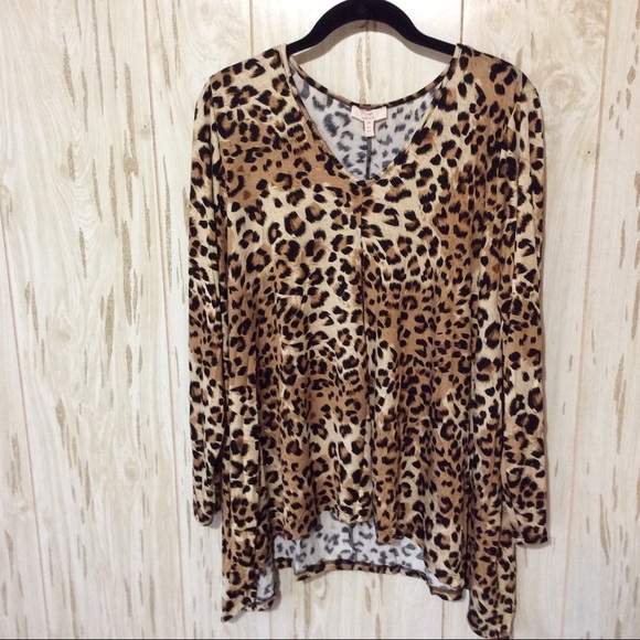 Como Vintage Tops - Como Vintage Animal Print Handkerchief Hem Tunic